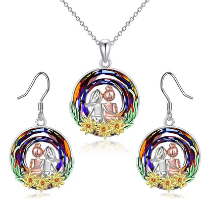 Stained Crystal Glass Sunflower Round Necklace 0ede6b73 2b47 4e24 a8e8 37febd95d43c