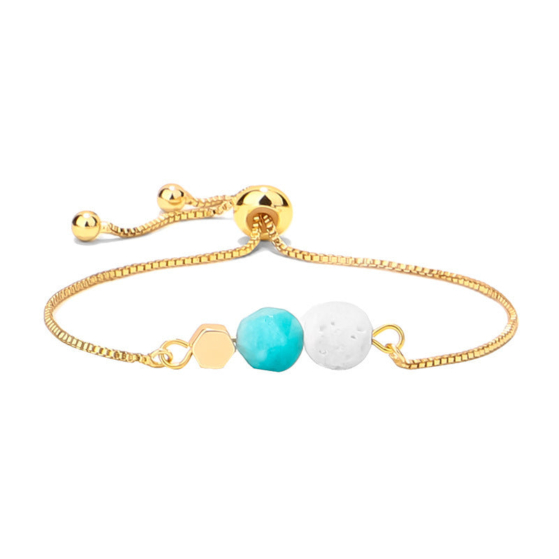 14K Gold Plated Color Preserving Box Chain Tiger Eye Volcanic Stone Yoga Bracelet - HD Wireless Product #4
