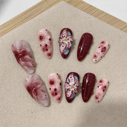 Blooming Hand-painted Three-dimensional Carved White High-grade Mid-length Manicure 0f11855d 407d 4e10 86b7 db471e7eeebc