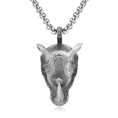 Wild Rhinoceros Head Pendant Men's Domineering Necklace Animal Personality All-match Sweater Chain 0f156da9 a683 4c8c 8092 02