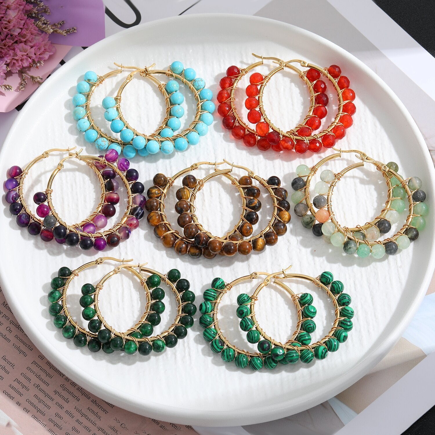 Natural Stone Stainless Steel Winding Earrings 0f38a5b9 5bf8 436b b00a bab4bba3635d