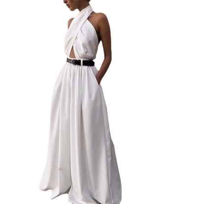 Polyester Women's Sexy Sleeveless Halter Backless Jumpsuit 0f4f86bb 3616 44a3 81fe 5af6b3d3fa8e