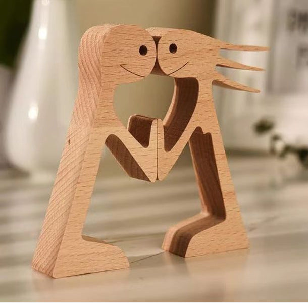 DIY Figurine Wood Dog Ornament Sculpture Home Decoration A Man A Dog Wood Sculpture Christmas Gifts Model Decor 0f585434 b30f