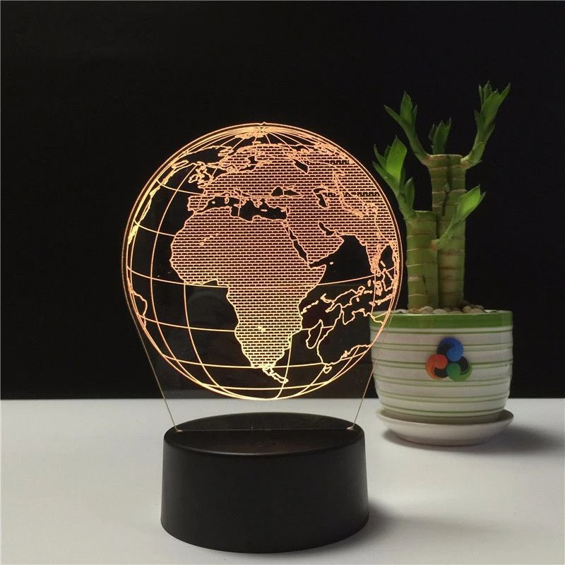مصباح طاولة كروي ثلاثي الأبعاد مزود بمنفذ USB ليلي، RGB، إبداعي