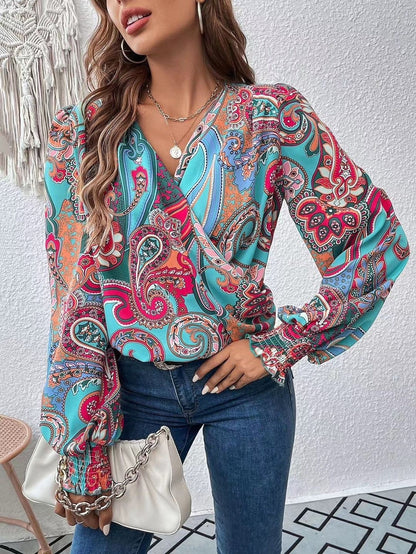 Women's Elegant Women's V-neck Lantern Sleeve Style Solid Color Shirt 0f98906e 02e2 4712 bca8 f95997eb1591
