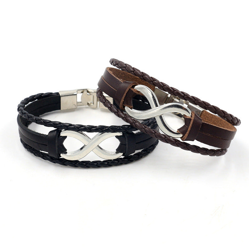 Alloy lucky figure 8 leather bracelet 10020672105688