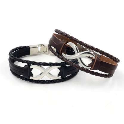 Alloy lucky figure 8 leather bracelet 10020672105688