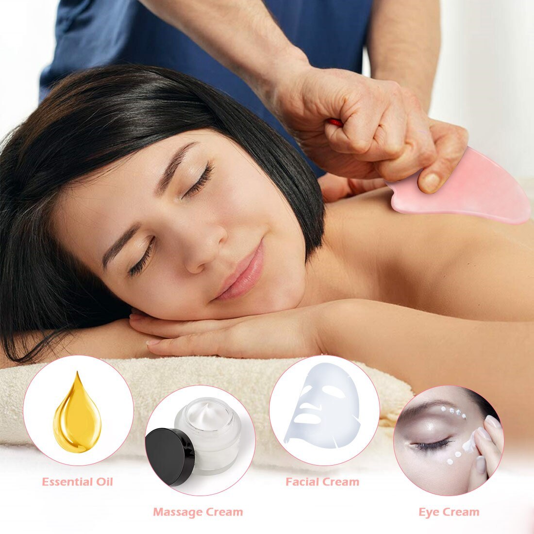 Whole Massage Gua Sha Tools Natural Rose Quartz Massage Stone 1009683318331