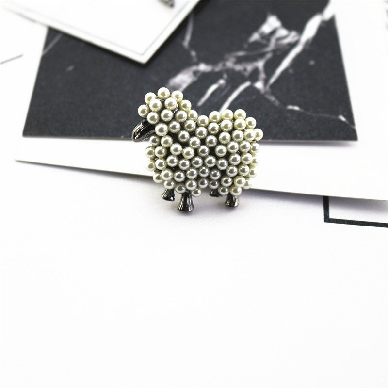 Full lamb pearl cute lamb brooch 1009944340144