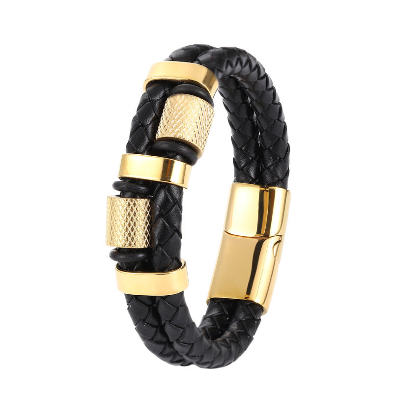 Explosive stainless steel magnet buckle leather bracelet 1018158497797