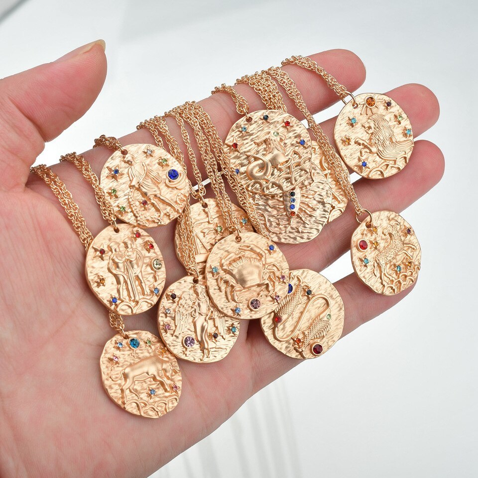 Embossed 12 Constellation Necklace 1020132830625