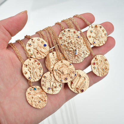 Embossed 12 Constellation Necklace 1020132830625