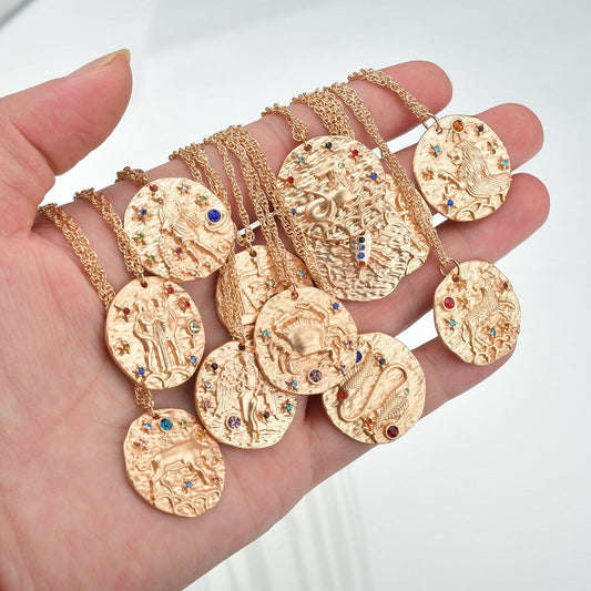 Embossed 12 Constellation Necklace 1020132830625