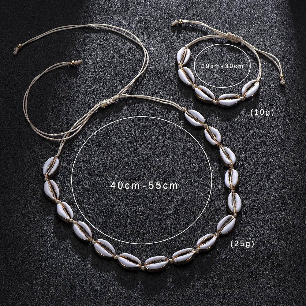 Gold alloy natural shell handmade knotted necklace 1022997979462