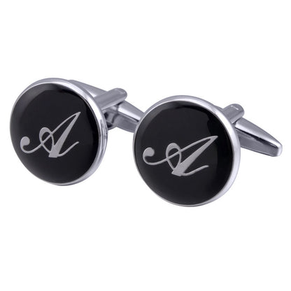 French Cufflinks black round Enamel Traditional letter Cufflinks 1024278096119