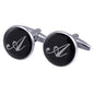 French Cufflinks black round Enamel Traditional letter Cufflinks 1024278096119