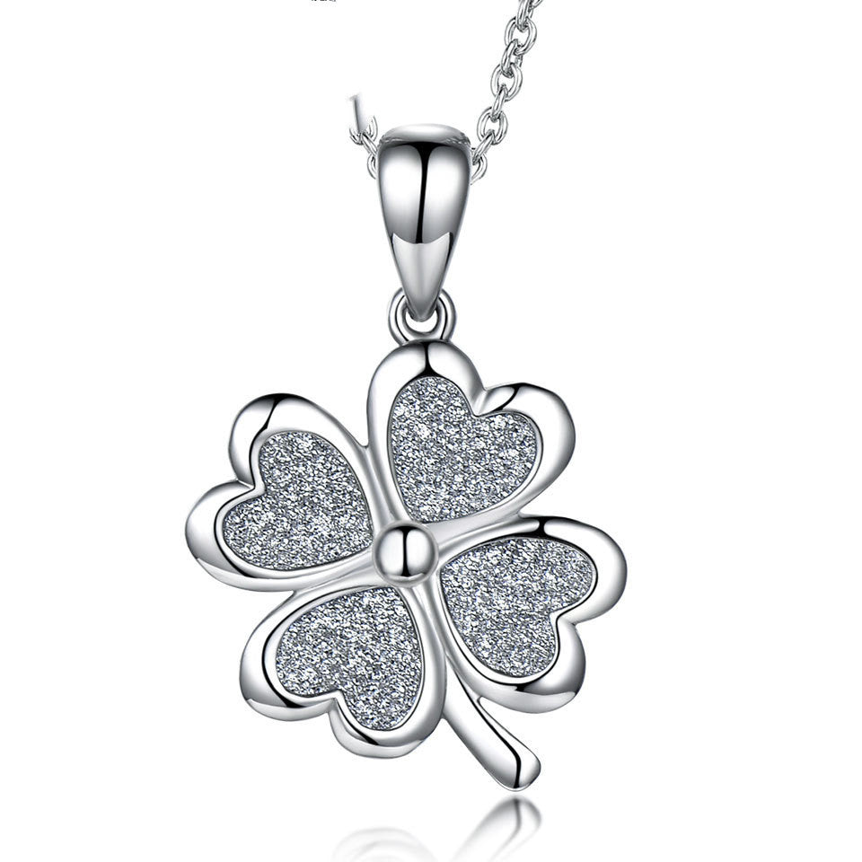 Sterling Silver Necklace Four Leaf Clover Necklace Green Love Flattened Folding Pendant Clavicle Chain Necklace 10247d86 c7b0