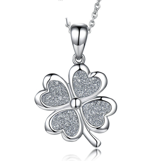 Sterling Silver Necklace Four Leaf Clover Necklace Green Love Flattened Folding Pendant Clavicle Chain Necklace 10247d86 c7b0