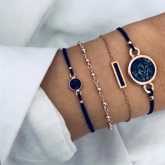 4 piece set European and American style personality black turquoise pattern black square bracelet - HD Wireless Product #1