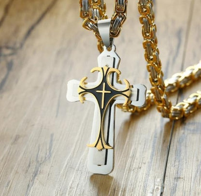 Jesus Bible Scripture Golden Cross Titanium Steel Pendant Necklace 10284639155586