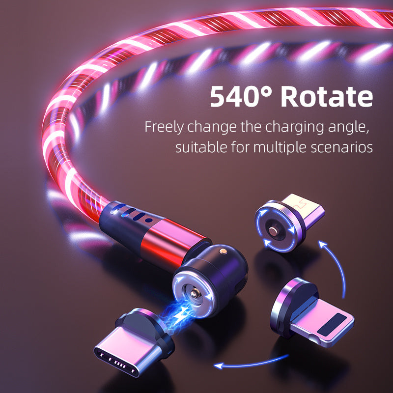 540 Rotate Luminous Magnetic Cable 3A Fast Charging Mobile Phone Charge Cable For LED Micro USB Type C For I Phone Cable - 图片 1