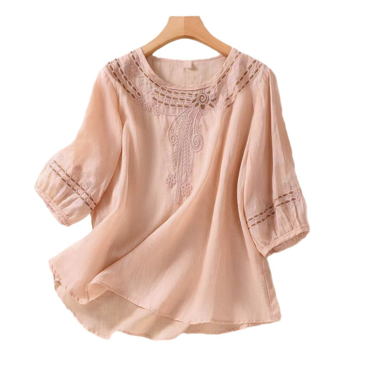 Vintage Cotton And Linen Embroidered Shirt Summer Half Sleeve 10315f10 ca72 4ab1 b8e9 cdceac3d9323