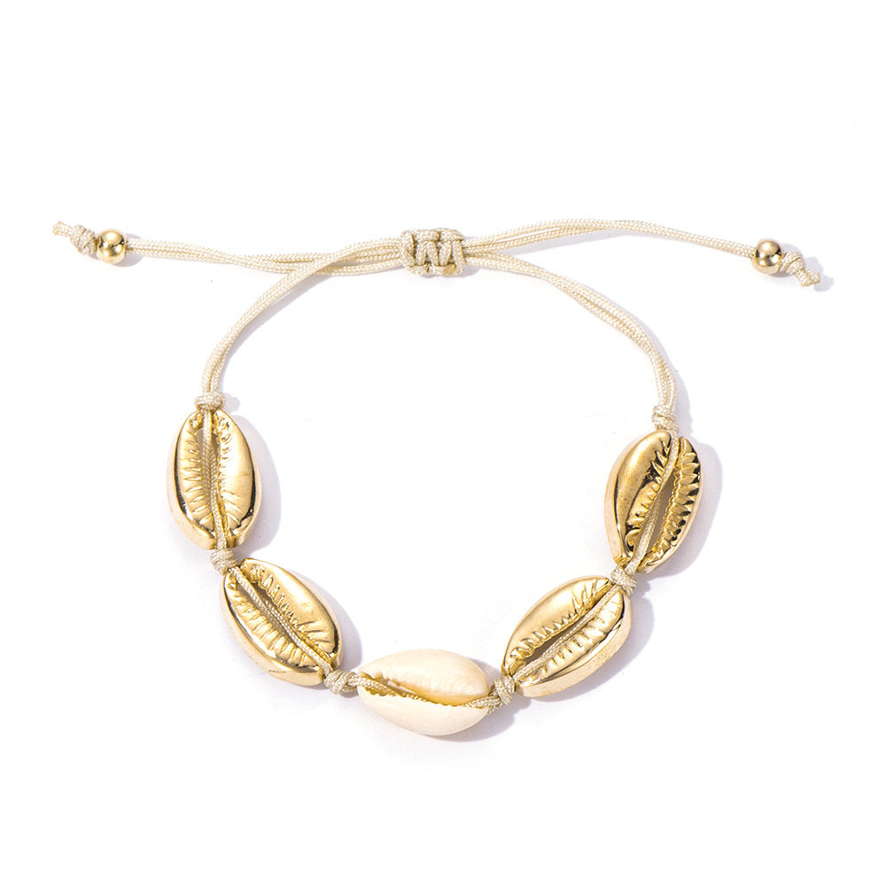 Gold alloy natural shell handmade knotted necklace 1034432031266