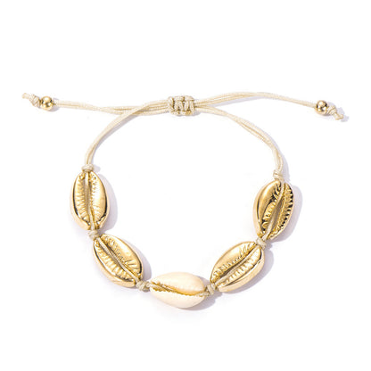 Gold alloy natural shell handmade knotted necklace 1034432031266