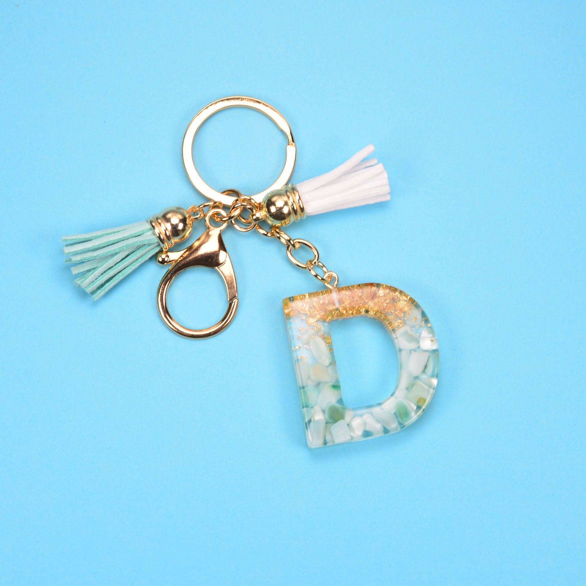 English Alphabet Keychain Tassel Pendant Stone Gold Foil Resin Key 1036d0d1 7378 41ad aa36 3b93d69bbf00