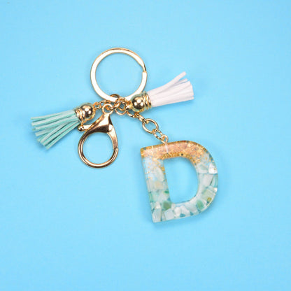 English Alphabet Keychain Tassel Pendant Stone Gold Foil Resin Key 1036d0d1 7378 41ad aa36 3b93d69bbf00