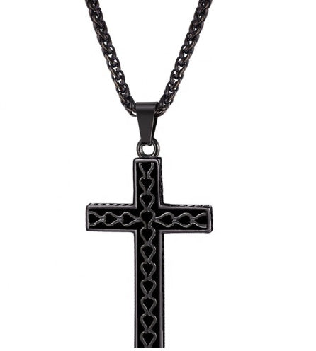 316L stainless steel gold plated christianity jewelry unique black mens vintage cross necklace with chain - HD Wireless Product #6