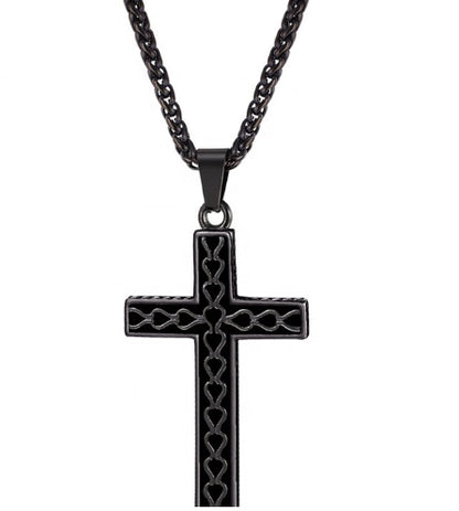 316L stainless steel gold plated christianity jewelry unique black mens vintage cross necklace with chain - HD Wireless Product #6