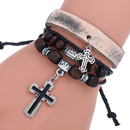 Beaded cross leather bracelet 1040316770285