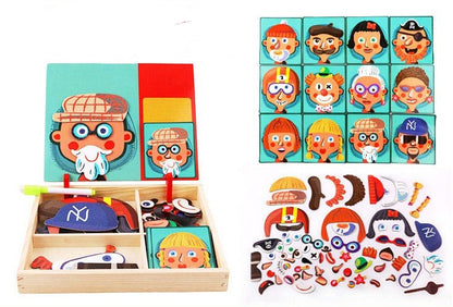 Montessori Magnetic Fun Puzzle Children's Wooden Puzzle Box Game Cartoon Educational Painting Toys For Children Gift Antistre
