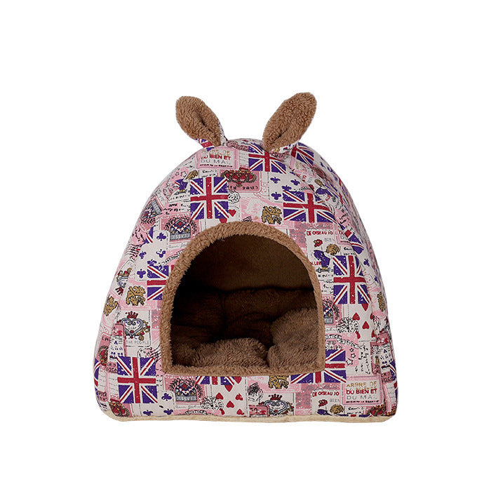 Pet Kennel House Winter Warm Rabbit Ears Cat Litter Pad Closed Yurt 104275169951278