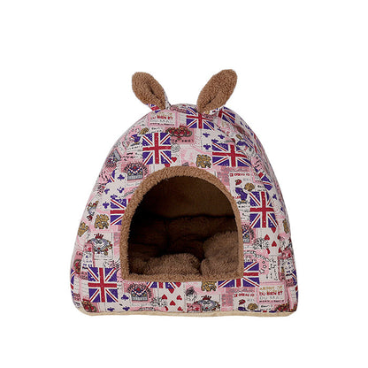Pet Kennel House Winter Warm Rabbit Ears Cat Litter Pad Closed Yurt 104275169951278