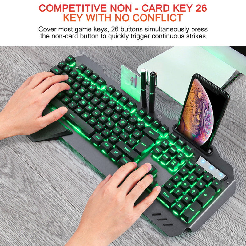 ErgonomicWired Gaming Keyboard with RGB Backlight Phone Holder 1047225578932