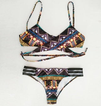 Chest cross straps ethnic style print sexy bikini bikini swimsuit 1054960638546