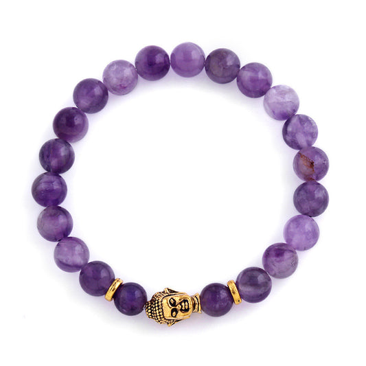 Natural Amethyst Buddha Head Bracelet Amethyst Stone Bead Bracelet 1055035264962