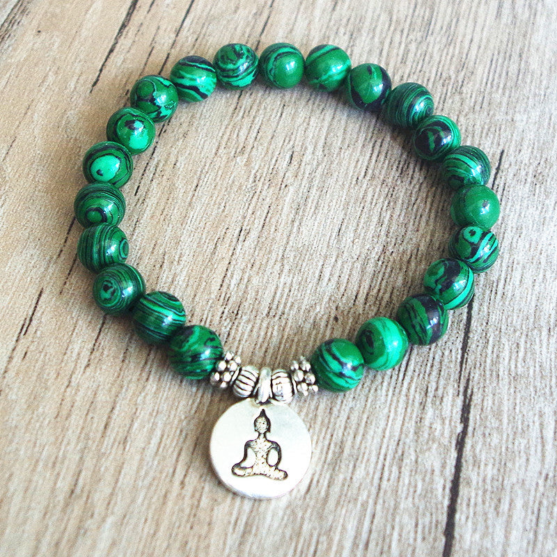 Amazon Hot Explosion Natural Malachite Beaded Bracelet Lotus Buddha Head OHM Yoga Pendant Bracelet 1064499290268