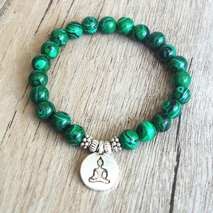 Amazon Hot Explosion Natural Malachite Beaded Bracelet Lotus Buddha Head OHM Yoga Pendant Bracelet 1064499290268