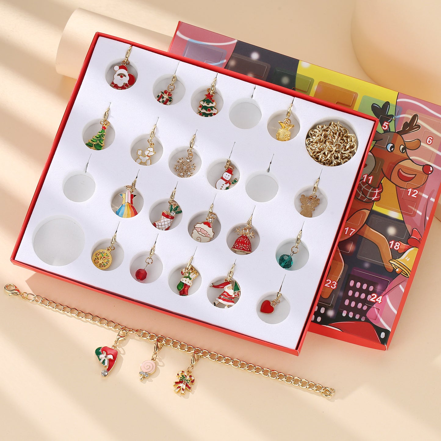 Christmas Advent Calendar Christmas Themed DIY Charm Jewelry Bracelet Necklace Making Kit for Girls 1066870491827