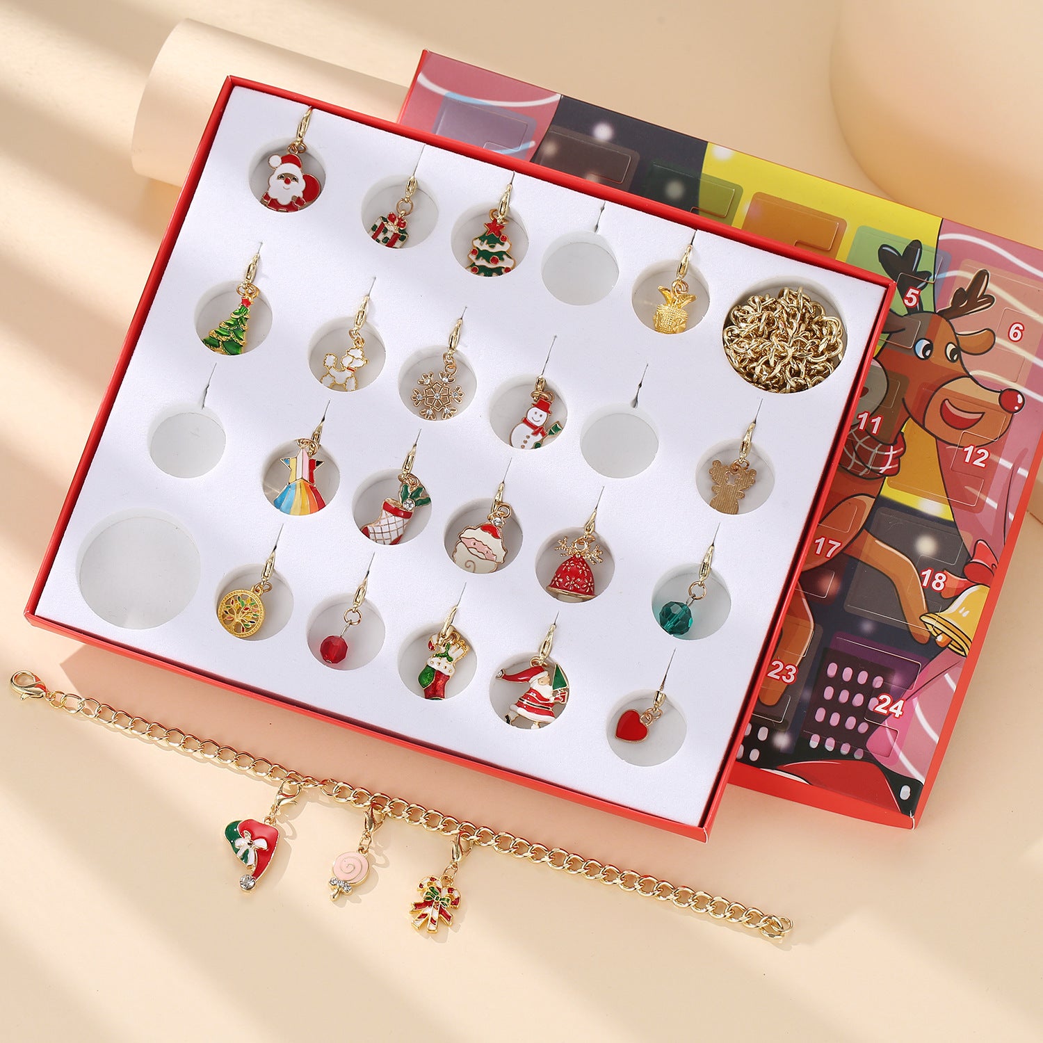 Christmas Advent Calendar Christmas Themed DIY Charm Jewelry Bracelet Necklace Making Kit for Girls 1066870491827