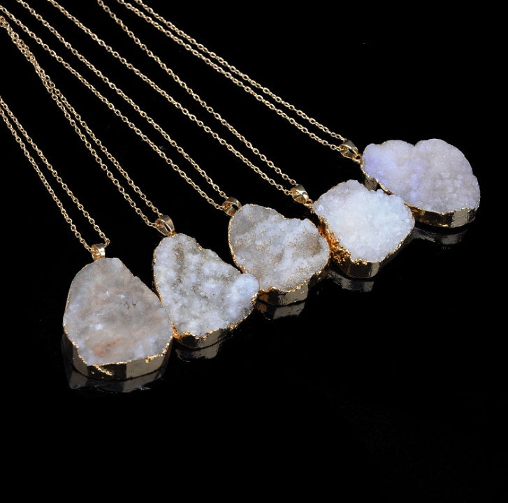 Natural rough stone hole unpolished pendant necklace clavicle chain neck chain sweater chain accessories 1072881570999