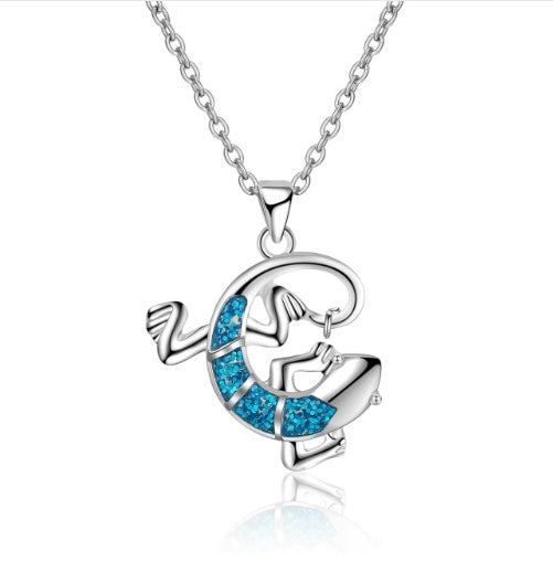 Fashion silver filled blue opal sea turtle pendant necklace for women female Animal wedding ocean beach jewelry gift 10740273
