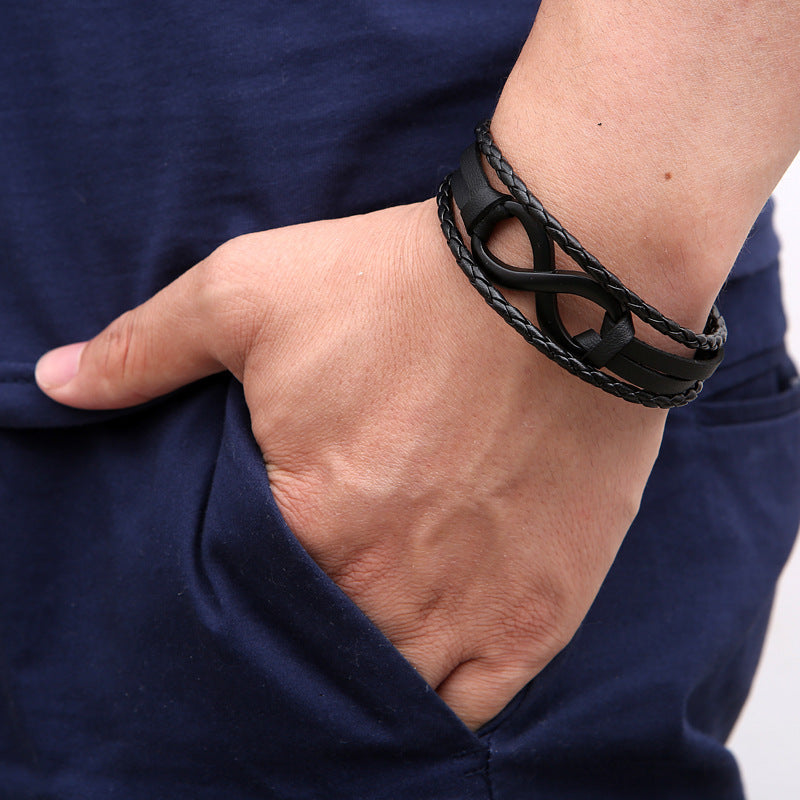 Alloy lucky figure 8 leather bracelet 1076699827771