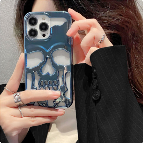 Luxury Plating 3D Skull Phone Case Breathable Glossy Hollow Out Gold Metallic Paint 107682c3 0523 4ed5 9251 3b20a0e29b10