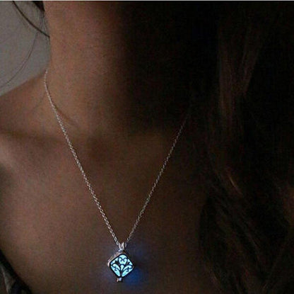 Square Life Tree Hollow Night Glowing Necklace Necklace Life Tree Pendant Necklace 1077692957960