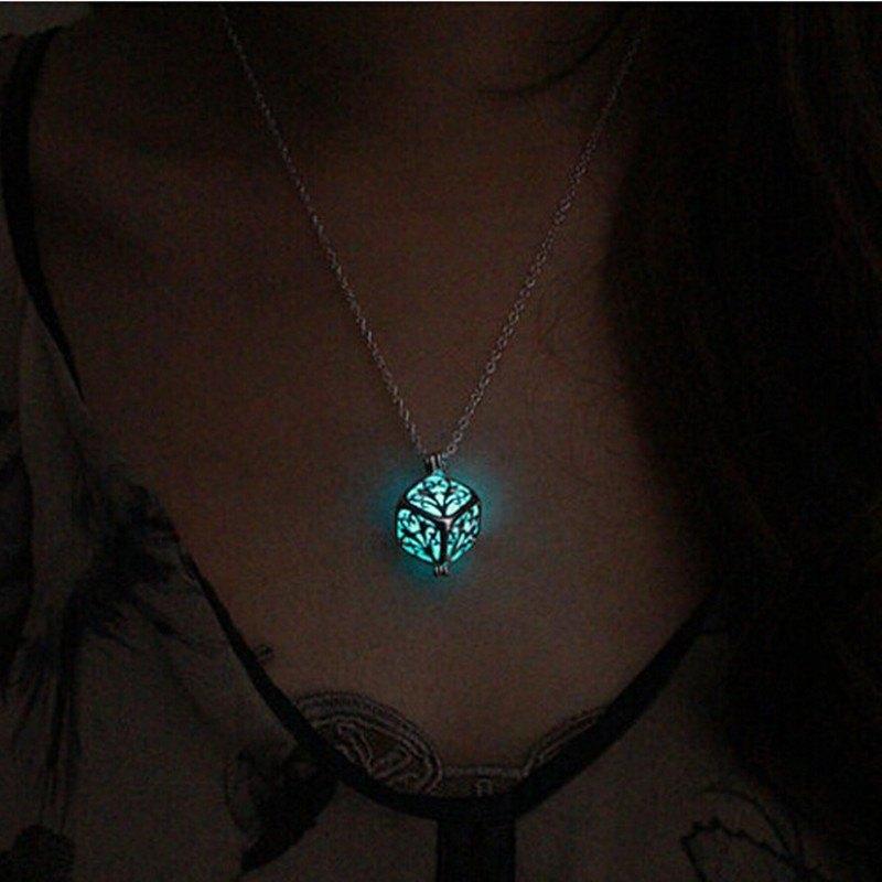 Square Life Tree Hollow Night Glowing Necklace Necklace Life Tree Pendant Necklace 108033302214