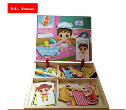 Montessori Magnetic Fun Puzzle Children's Wooden Puzzle Box Game Cartoon Educational Painting Toys For Children Gift Antistre
